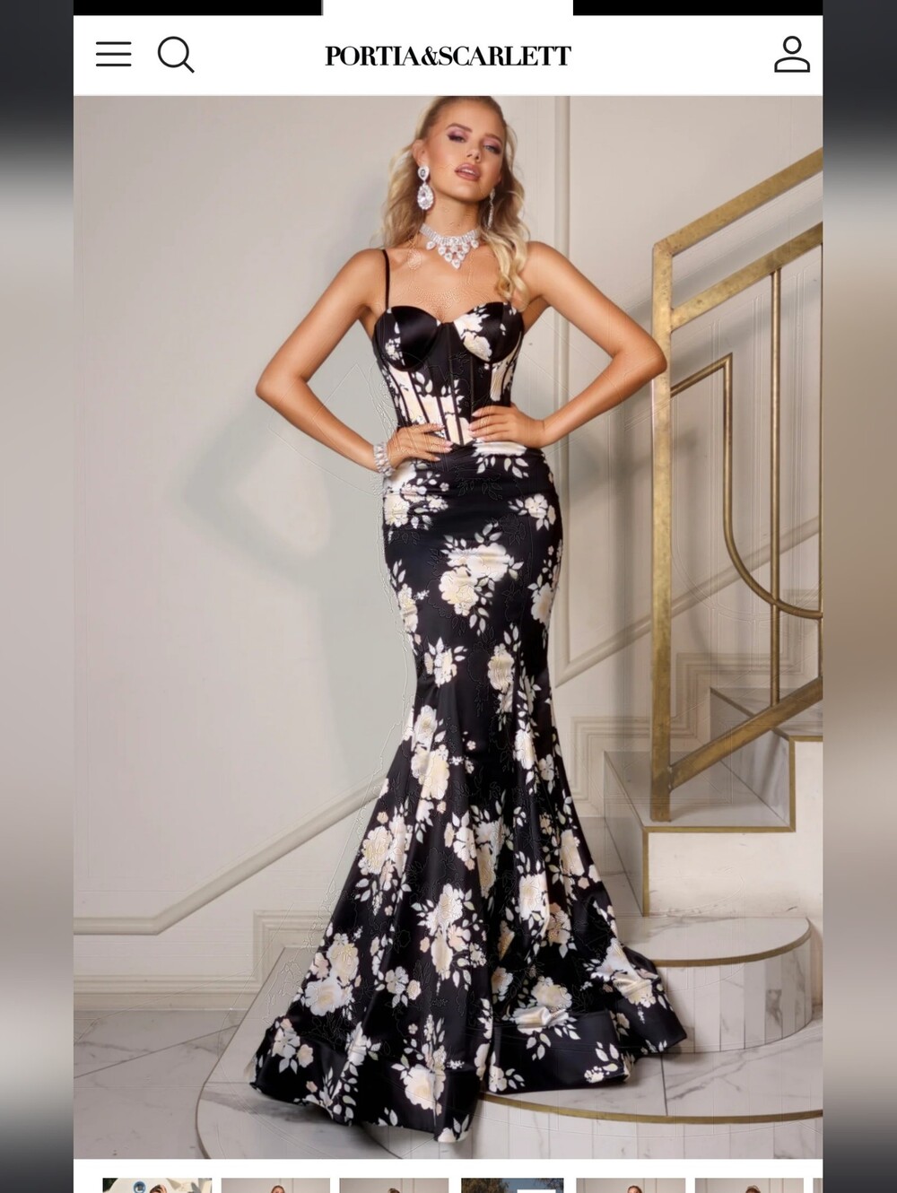 Portia And Scarlett Black Floral Corset Mermaid Gown